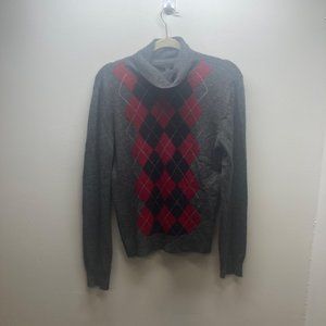 Apt. 9 Cashmere gray red black argyle turtle neck sweater large